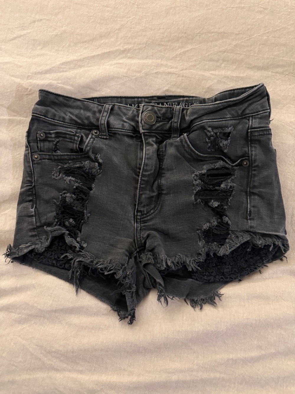 American Eagle Outfitters Black Distressed Denim Shorts